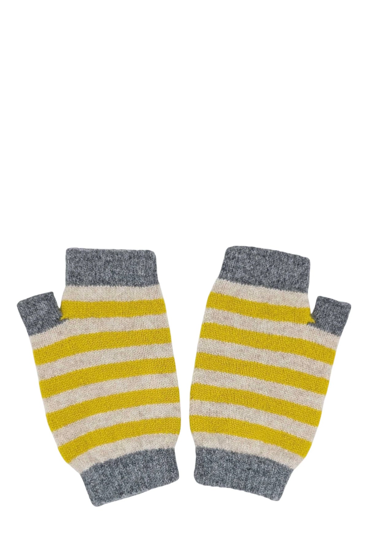 Oatmeal & Electric Yellow Stripes Lambswool Wrist Warmers