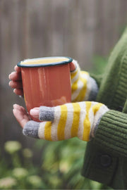 Oatmeal & Electric Yellow Stripes Lambswool Wrist Warmers
