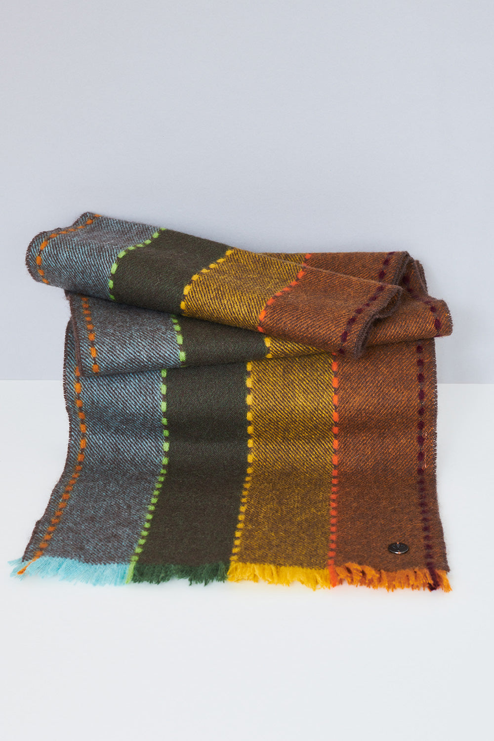 Orange, Teal & Grey Soft Wool Pinstripe Scarf