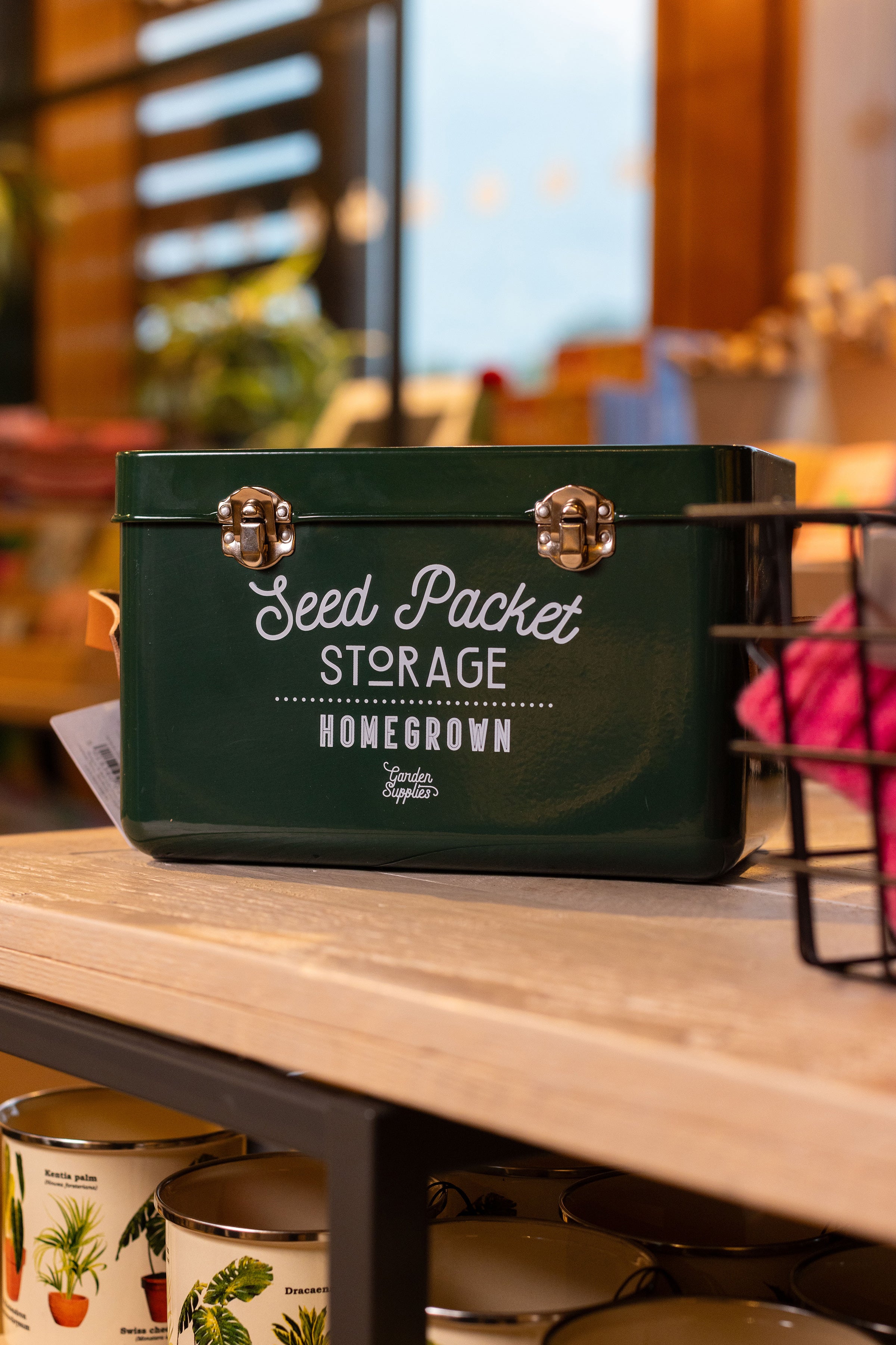 Garden and Seed Storage Tin with Leather Handles