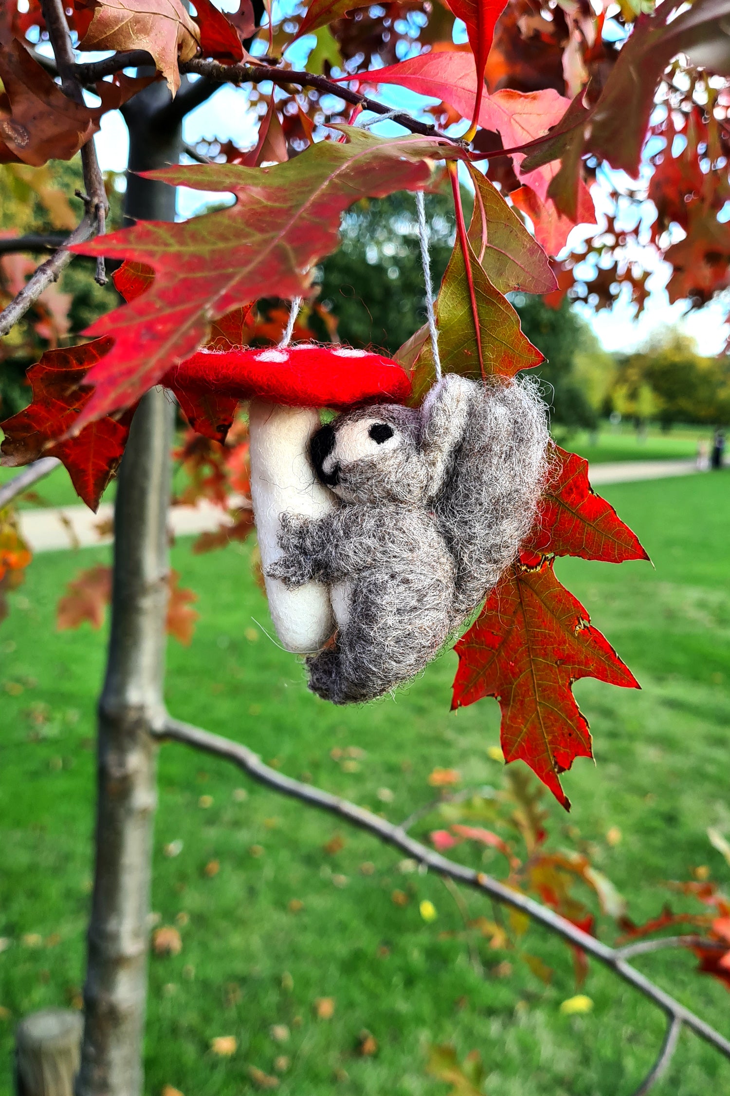 Squirrel with Toadstool Hanging Decoration