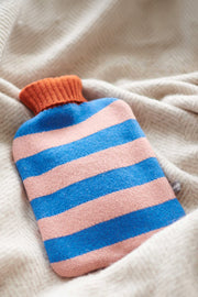 Pink blue and orange striped hot water bottle cover