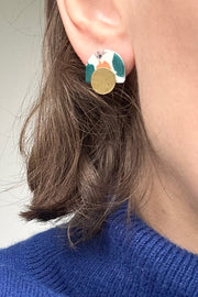 Terrazzo Green & Orange Brass Earrings