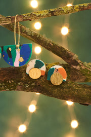 Terrazzo Green & Orange Brass Earrings