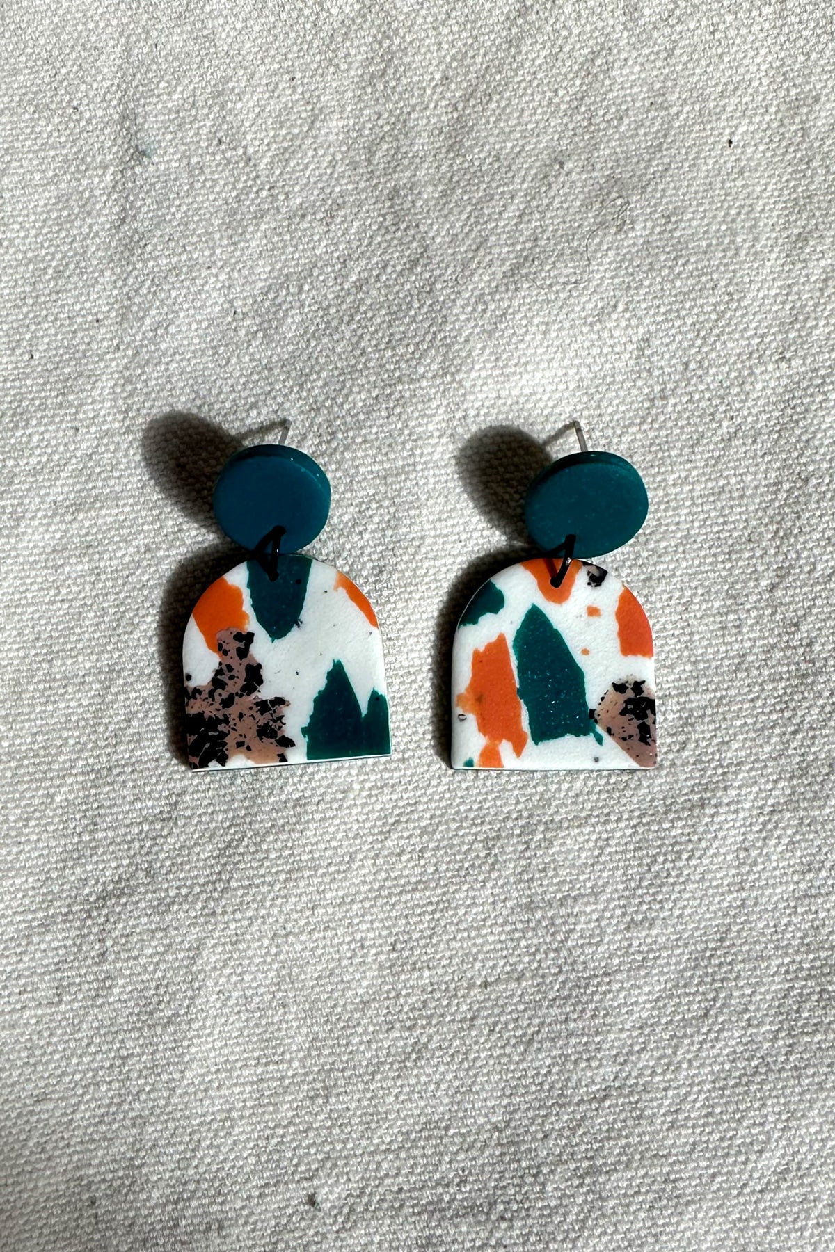 Terrazzo Green and Orange Dangly Earrings