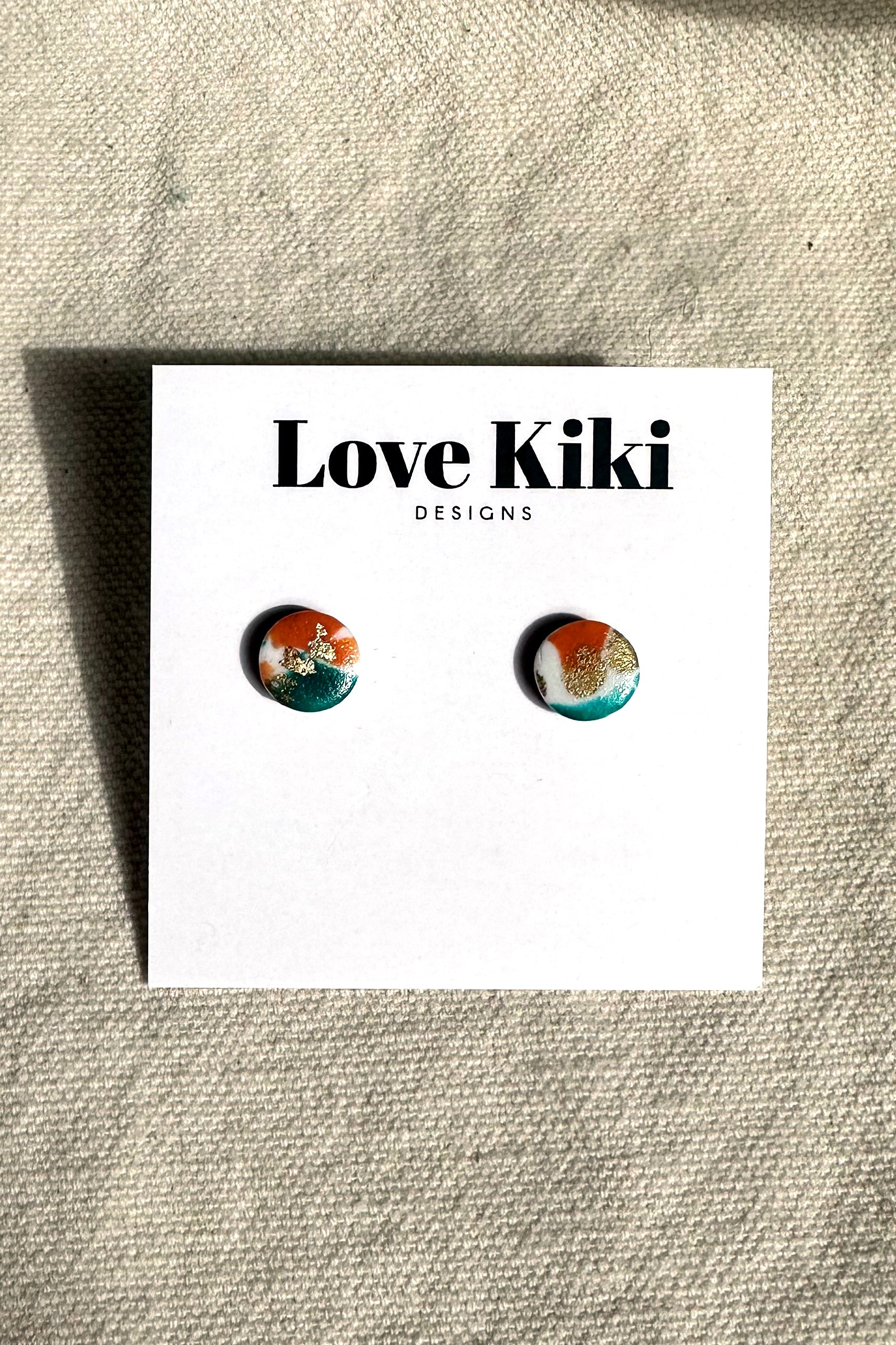 Terrazzo Green and Orange Stud Earrings