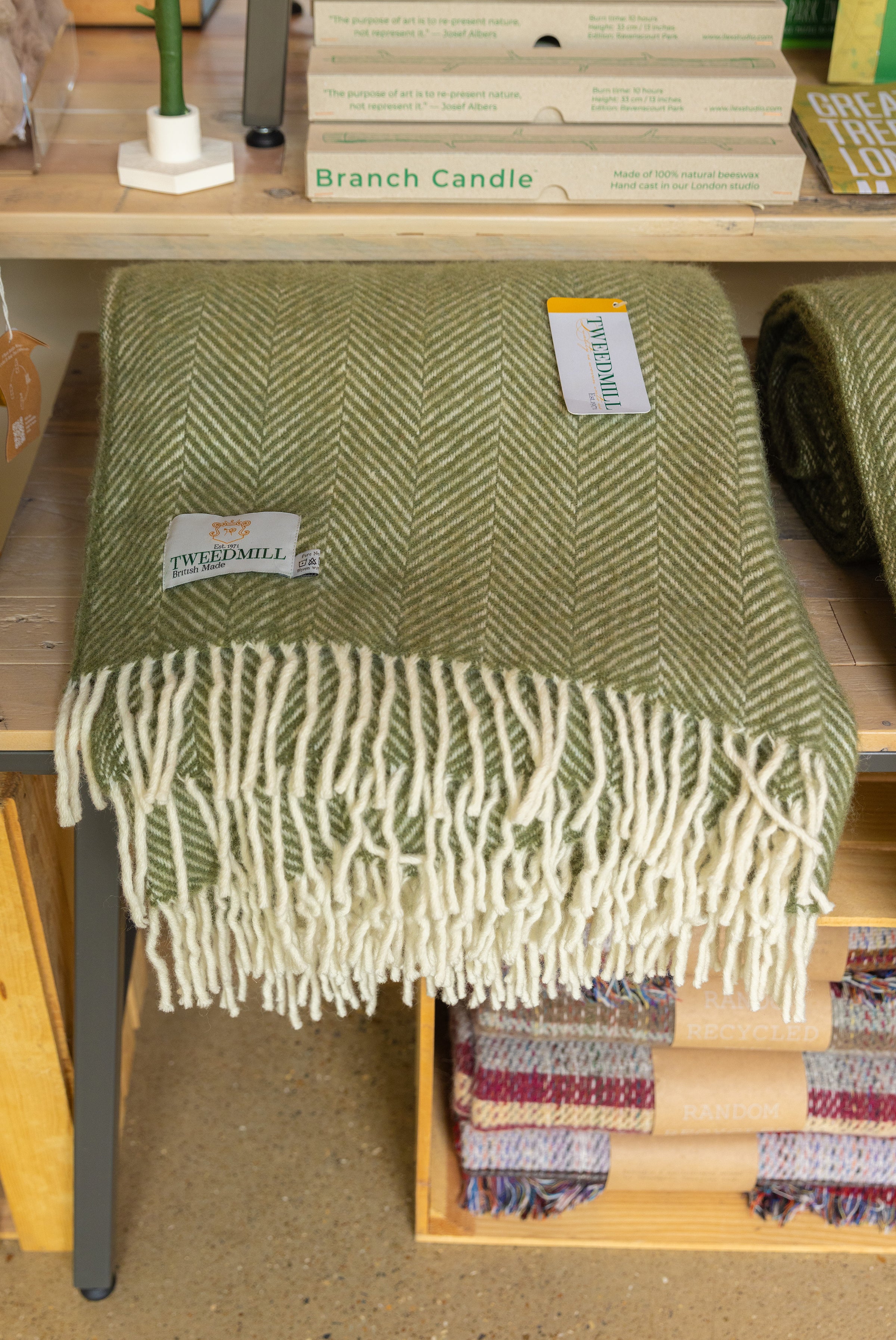 Tweedmill Fishbone Olive Wool Throw